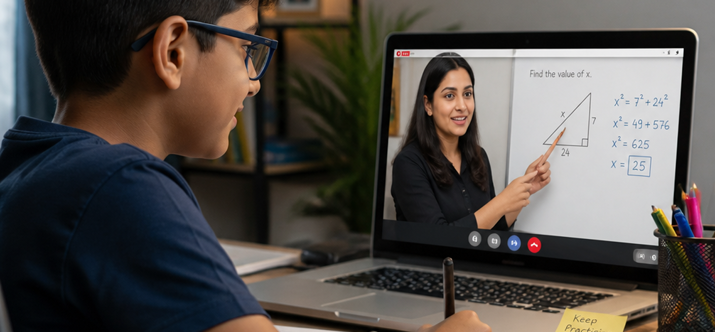 Student watching live video class on laptop